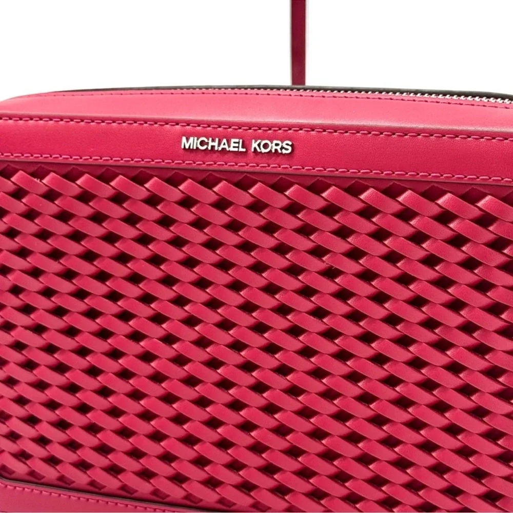 Michael Kors Jet Set Large Woven Crossbody Bag - Dark Raspberry